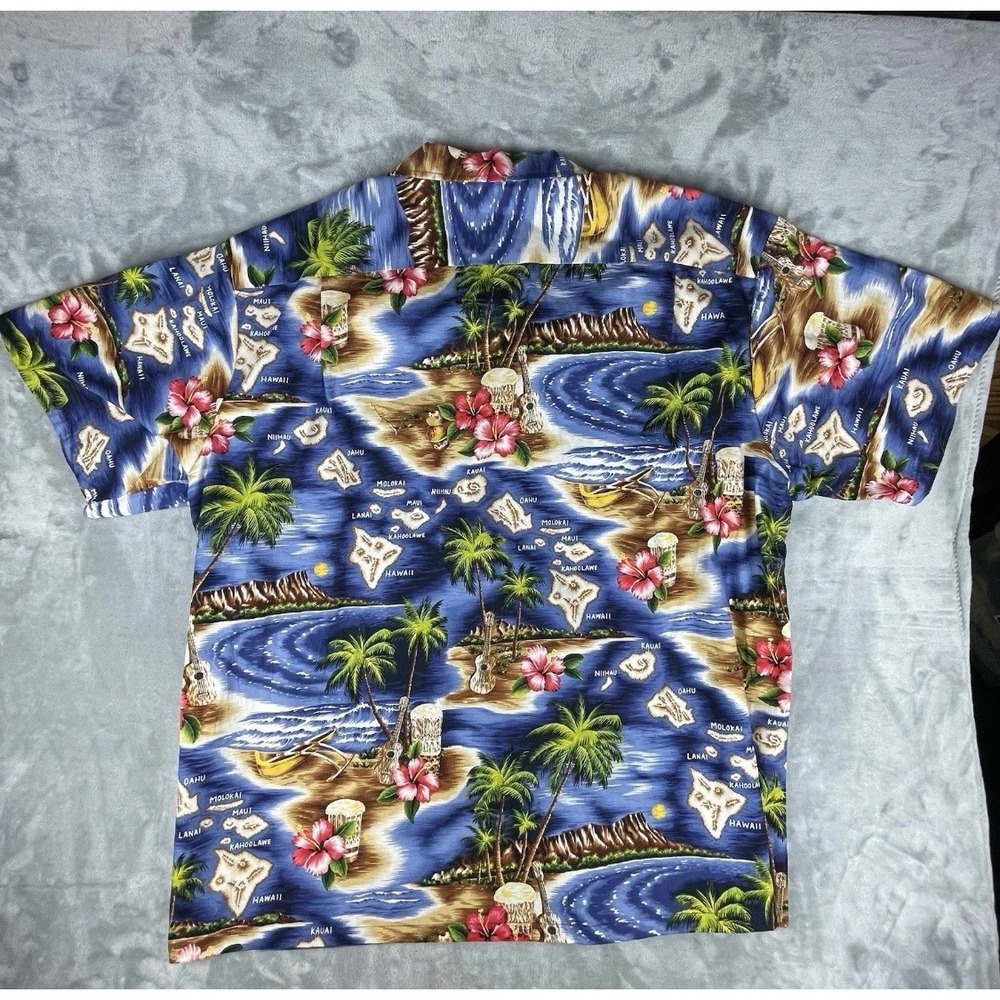 RJC Hawaiian Shirt Mens 4XL Blue Excellent Island Map Hibiscus Aloha 102C - Picture 6 of 6